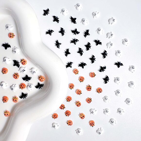 75Pcs Halloween Nail Charms Bat Pumpkin Ghost Nail Charms 3D Resin Black Nail Ch - Picture 2 of 7